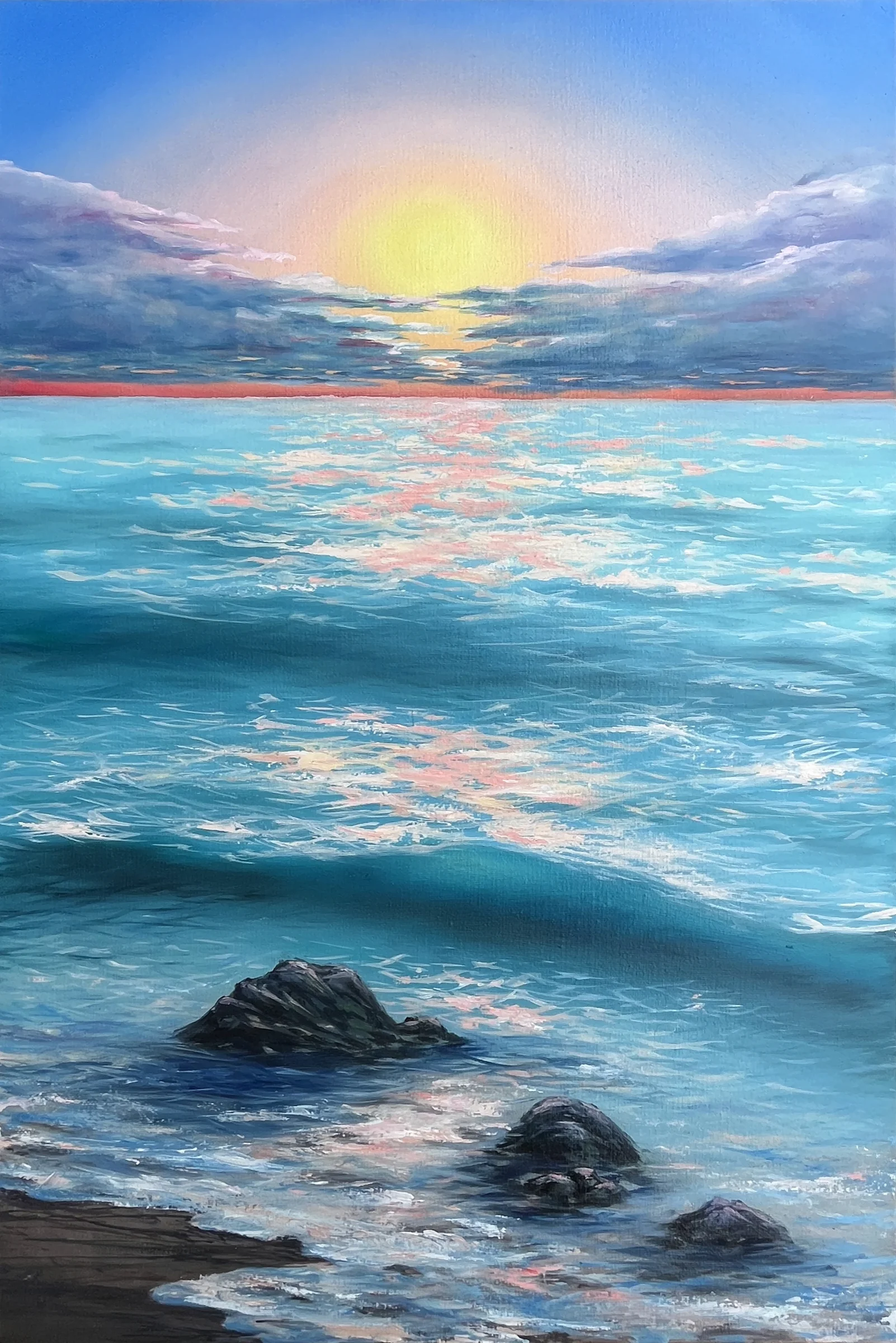 Moře při západu slunce, olej na plátně, 60 × 90 cm